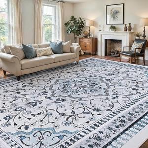 BLEUM CADE 8' x 10' Blue Boho WashableRugs for Living Room