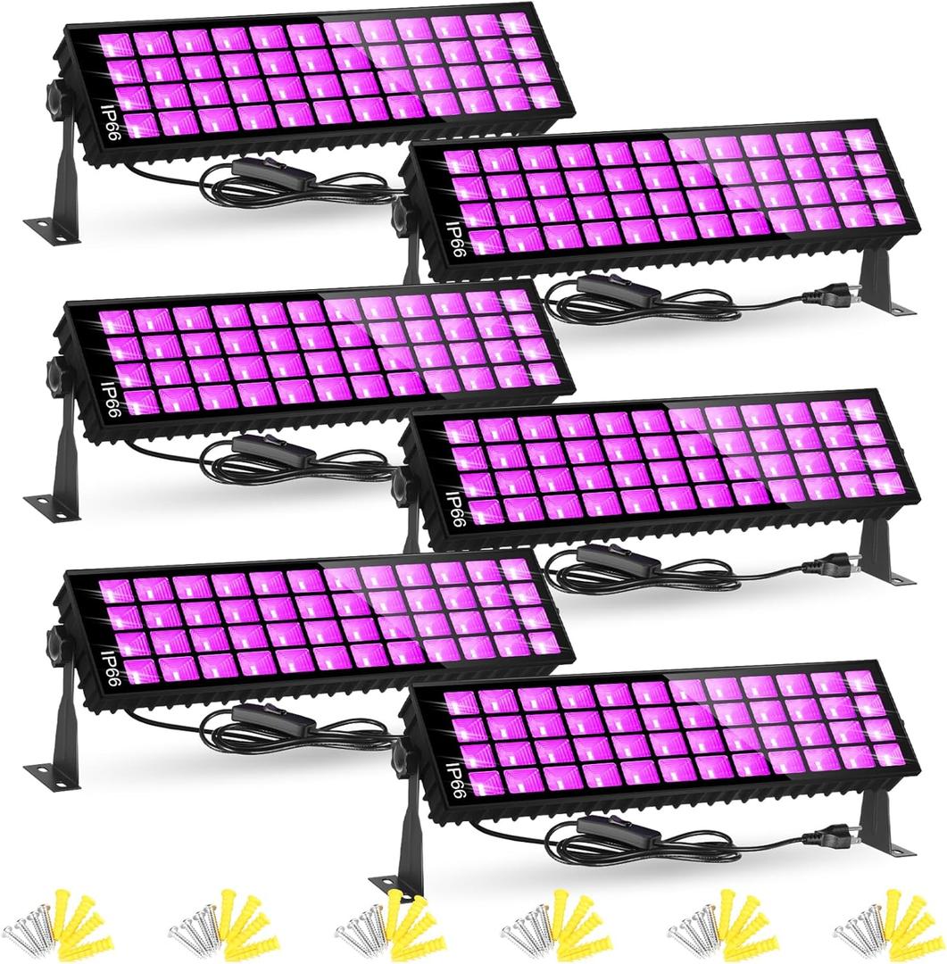 6 Pack 120W LED Black Lights, Blacklight Bar Light Up to 5000ft Area with Switch+Plug+6ft Cable, Glow Party Light Supply for Halloween, Fluorescent Poster, Body Paint, Birthday, Bedroom, Classroom