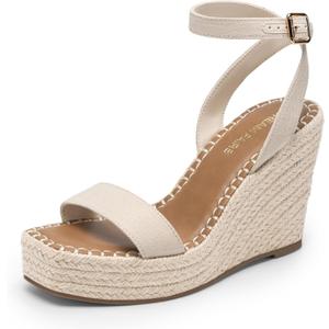 DREAM PAIRS Women's Open Toe Platform Sandals Adjustable Buckle Ankle Strap Comfortable Summer Espadrille Wooden Heeled Wedge Fashion Dressy Shoes,Size 7,Natural,SDWS26008W