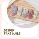 2 x Medium Press on Nails Almond Fake Nails Pink Acrylic Nail Press ons SEENEEY GoldMoon and Stars Designs Cat eye Stick on Nail for Women 30pcs