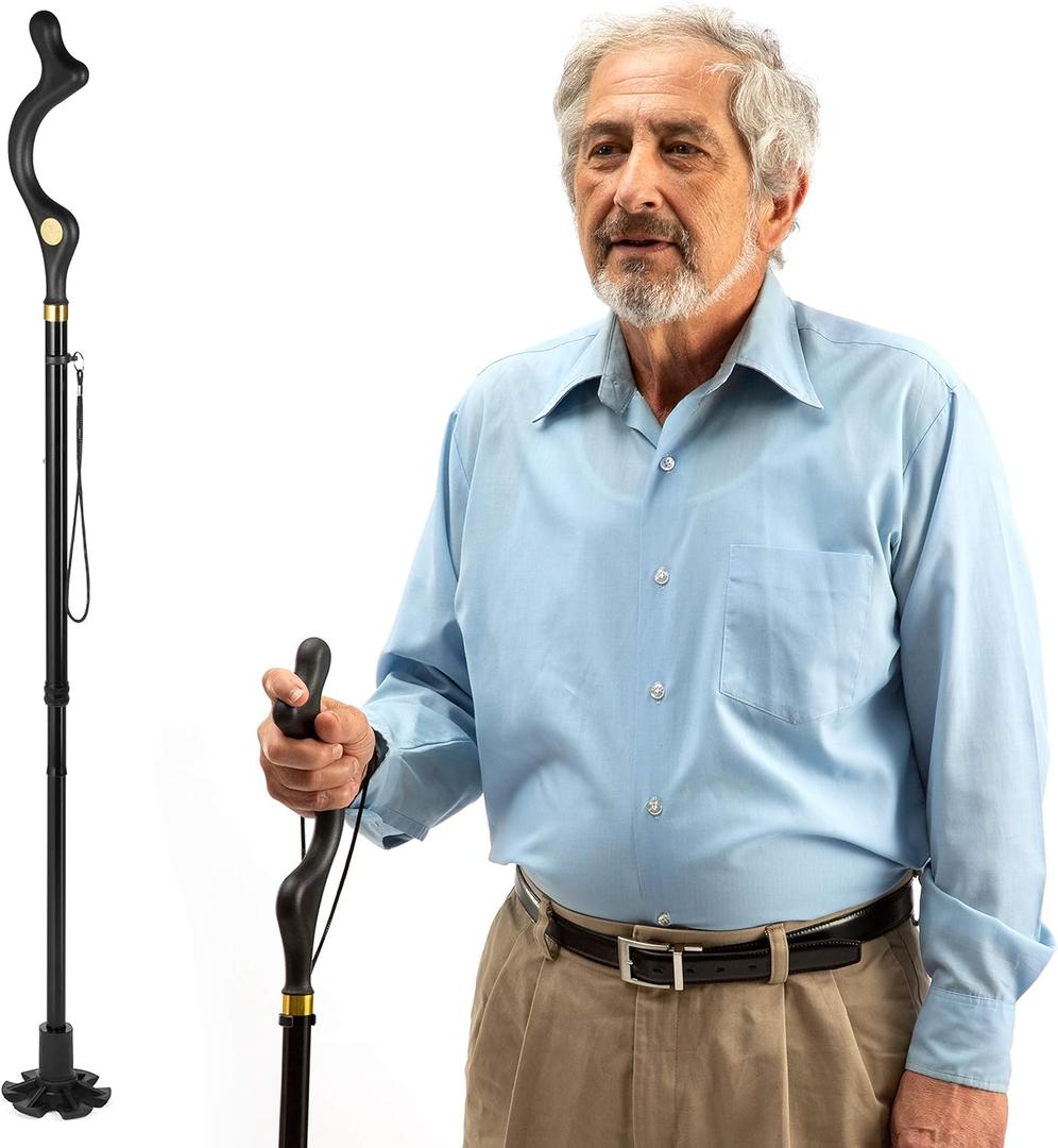 Walking Cane for Men and Women - Special Balancing Stick With 10 Adjustable Heights - Self Standing, Folding, Portable, Collapsible, and Comfortable (Black)