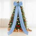 Giant Bow Decor Christmas Tree Topper Decoration Big Bows for Room Wall Backdrop 75x18 Inch Ribbon Tie for Wedding Christmas Fall Birthday Party Baby Shower Supplies (Blue, Satin)