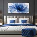 Blue Floral Canvas Wall Art For Living Room Abstract Flower Prints Painting, 48"L x 24"W