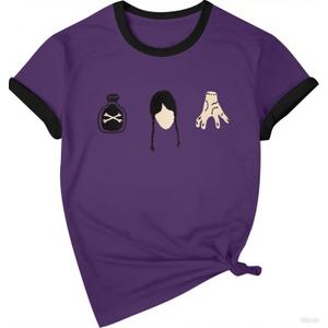 Womens Halloween Shirt Week Day Embroidery Girls Shirts Short Sleeve Tee Tops (Large, Purple)