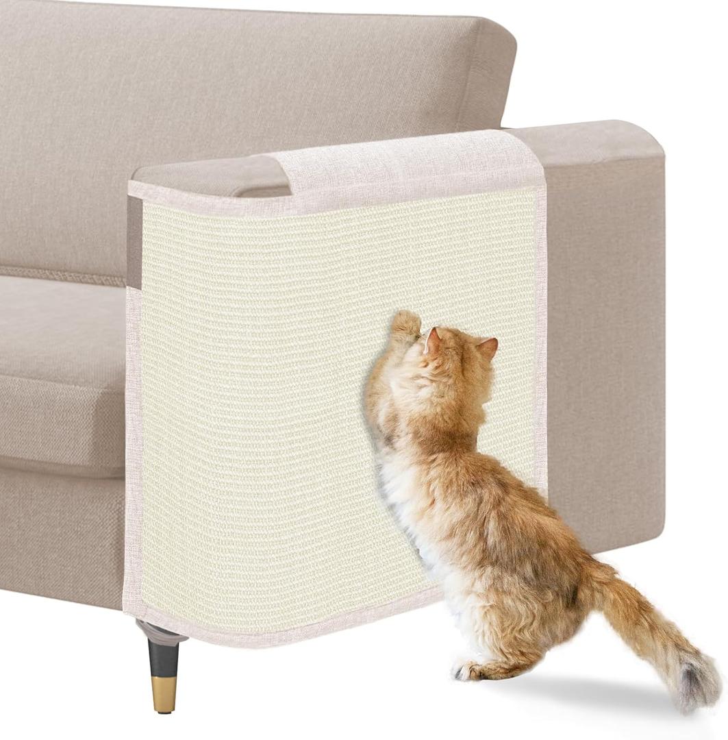 Cat Scratch Sofa Protector,23.6" L*19.6" W Cat Scratch Furniture Protector Pad, Couch Arm Sheild with Natural Sisal for Protecting Couch Sofa Chair Furniture(Beige/Left Handed)
