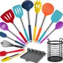 HOTEC Heat Resistant Silicone Kitchen Utensils, Cooking Utensil Set, Spatula Set, BPA Free, Kitchen Gadgets, Utensils Holder, Dishwasher Safe, 14pcs Multicolor