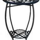 LIFFY Outdoor Side Table,12" Round Ceramic Tabletop Accent Table with Metal Frame, Indoor Small Decorative Plant Stand & End Table for Home, Patio, Garden (White & Black)