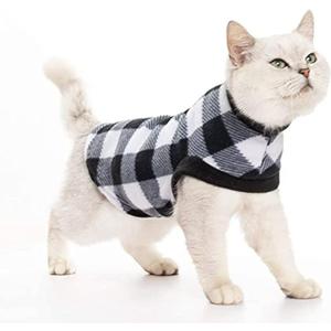 EXPAWLORER Plaid Cat Sweater - Pet Clothes Cat Puppy Vest Warm Fleece Hoodie for Cats, Fall and Cold Winter Coat Pullover Design, Buffalo Checked Sweatshirt Clothing Also for Small Dogs (Black), S