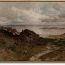 InSimSea Framed Canvas Wall Art Vintage Decor, Seaside Path Wilderness Landscape Paintings Artwork, Large Prints, Retro Wall Decorations for Living Room Bedroom Bathroom, 24"x36"