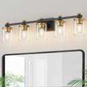 DORESshop 5-Light Black and Gold Bathroom Light Fixtures, Modern Wall Sconce Lighting with Clear Glass Shade,Vanity Lights for Bathroom