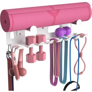 KHAMAL Multi-Purpose Gym Equipment Storage Rack For Resistance Bands - Gym Wall Storage For Exercise Bands, Yoga mat, Jump Ropes, Weight Belts, Straps, Hula Hoop (White)