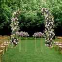 Wedding Arch Backdrop Stand Square Metal Balloon Arch Stand with Flower Stands 6.6x6.6 FT Wedding Arches Arbor Frame for Wedding Birthday Party Baby Shower Decoration (Gold,6.6Ft+31.5 inch)