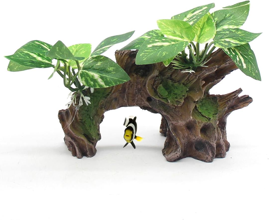 relaqcc Aquarium Decor Ornaments Artifical Driftwood Cave Fish Tank Decorations Silk Aquarium Plants for Betta Fish Tank Accessories