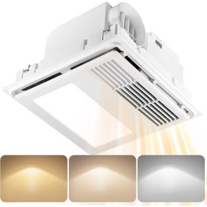 GROWNEER 3 in 1 Bathroom Exhaust Fan with Heater, 110 CFM 1.5 Sones Exhaust Fan with Light, 35W Bathroom Fan with LED Light 2700K/3500K/5000K, White (3-Color Adjustable)