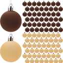 96 Pcs Velvet Christmas Balls Bulk, Mini 1.18 Inch Flocked Christmas Tree Ball Ornaments, Xmas Tree Bulb Ornaments Hanging Decoration(Brown, Beige)