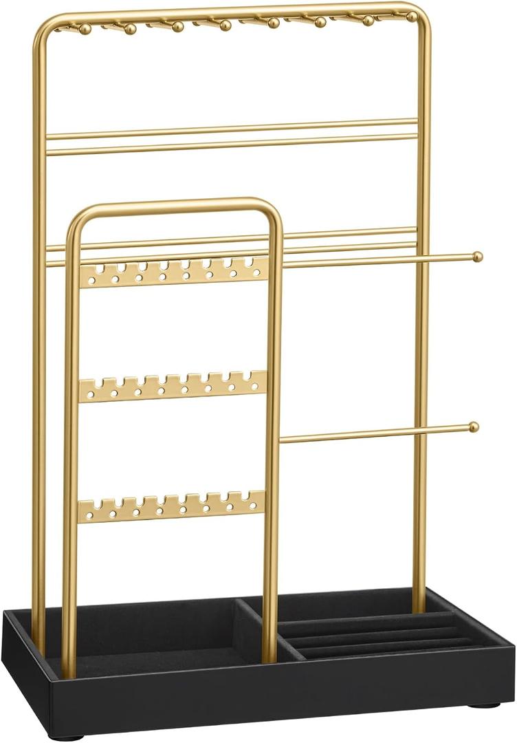 SONGMICS Jewelry Holder, Display Stand, Metal Frame, Velvet Tray