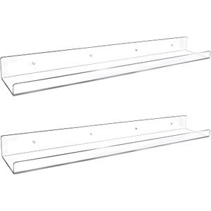24-Inch Long Clear Acrylic Floating Shelves Wall Ledge Invisible Wall Mounted Floating Bookshelf U Shape Wall Shelf for Book Display Makeup Product Spice Organizer 2 Pack
