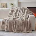 Lotus Karen Faux Fur Twin Blanket for Couch, Cozy Soft Fluffy Fuzzy Linen Blanket, Striped Warm Thick Furry Plush Shaggy Small Blankets for Women, 60x80 Inches