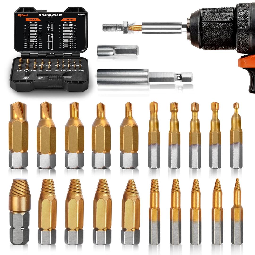 22 Pieces Damaged Screw Extractor Set, Easy Out Screw Extractor Kit with Magnetic Extension Bit Holder & Socket Adapter, Screw Remover and Extractor Set for Removing Stripped Broken Bolt