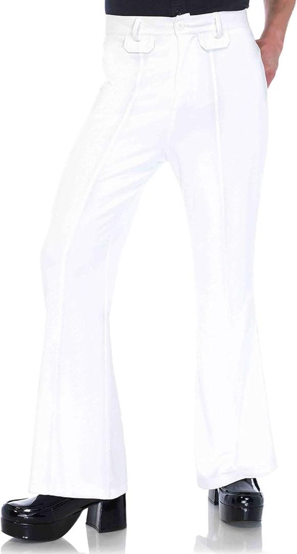 Leg Avenue Men's Bell Bottom Disco 70s Pants (Medium-Large, White)