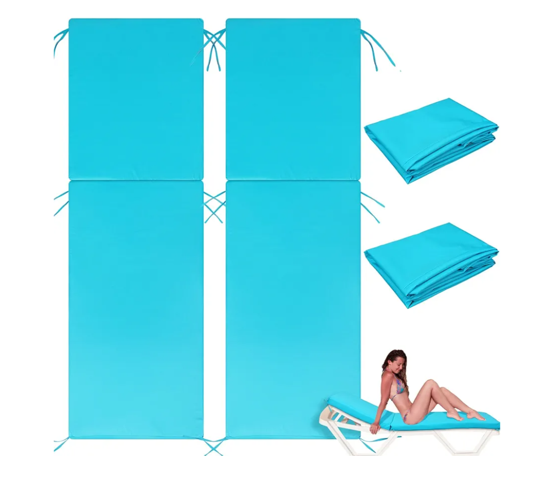 5 piece Waterproof Chaise Lounge Cushion Cover Outdoor (Not Includes Cushion) 72 x 21 x 3 Inch Chair Replacement Cover Chaise Slipcover with Zipper Ties for Patio Pool (Lake Blue)