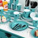 175pcs Class of 2026 Graduation Plates and Napkins Set, Disposable Paper Plate Set Polka Dots Plates Napkins Cups Knife Fork Spoon for Graduation Party Decorations and Supplies,Serve 25Teal Black
