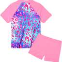 Nokecina Girls Tankini Swimsuit Size 7-8 Years Old Kids Rose Bathing Suits Leopard Swimwear with Short (Purple)