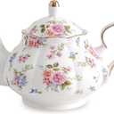 Agyiuns Flower Ceramic Teapot,22oz Porcelain Tea pot for Tea Coffee Milk for Office Home Men Women as Gift(White and small flowers)