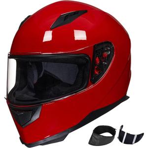 ILM Full Face Motorcycle Street Bike Helmet with Removable Winter Neck Scarf + 2 Visors DOT Model ILM-313 (XL, Bright Red)