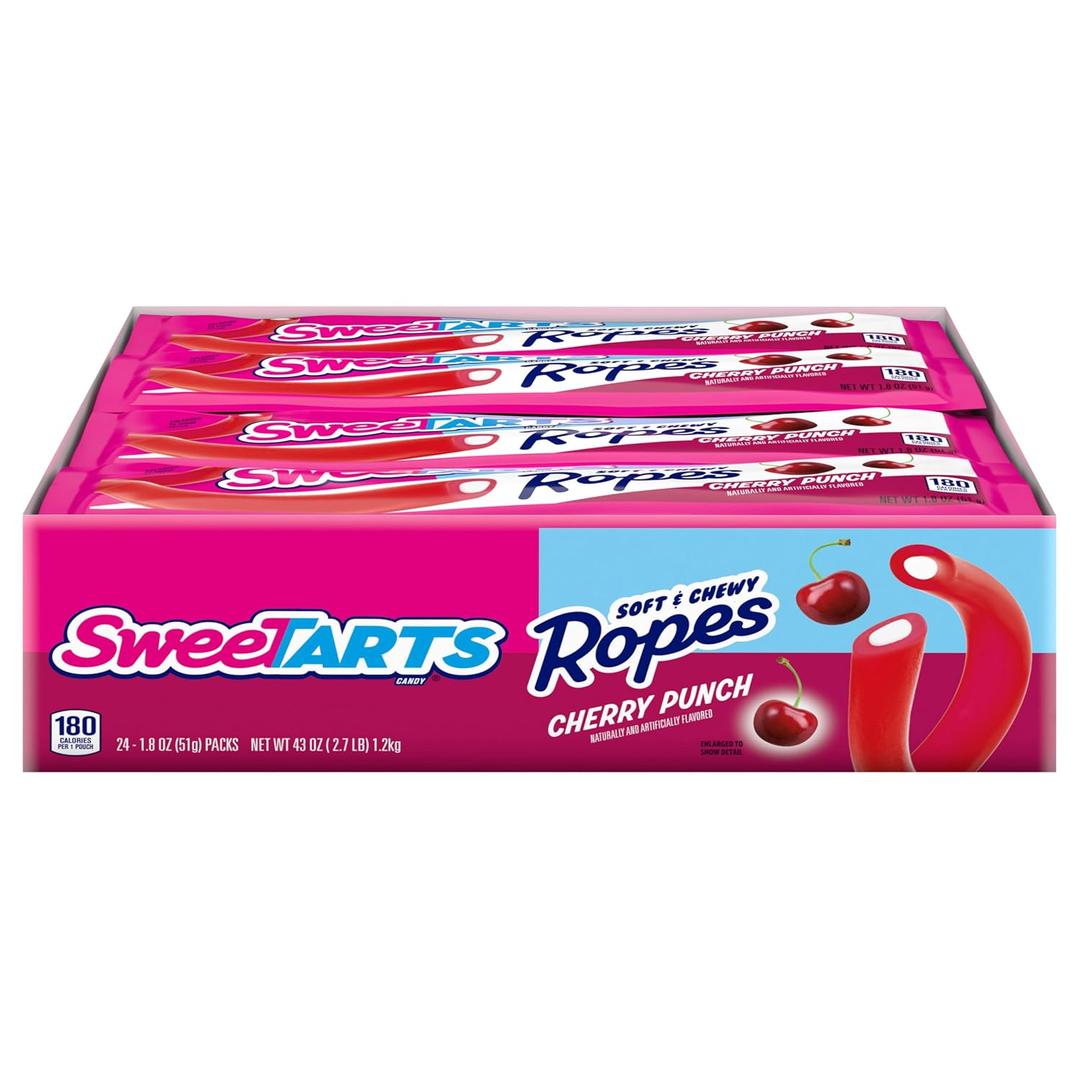 SweeTARTS Soft and Chewy Ropes, Cherry Punch Flavor, 1.8 Ounce Pouches (Pack of 24) (EXP 07/15/26)