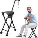 HZZEDNG-Hold 400 lbs Folding Canes with Seat, Allows Durability While Walking and Convenience for Sitting, Aluminum Portable Anti-Slip Cane Seat, Height-Adjustable Walking Cane (Black) M