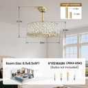 RUIYEY Crystal Ceiling Fans with Lights: 20 inch Gold Caged Fandelier Ceiling Fans with Remote, Reversible 7 Blades 6 Speeds E12 6 Light Modern Flush Mount Ceiling Light Fixtures for Bedroom Kitchen
