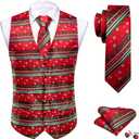 Barry.Wang Mens Red/Green Christmas Suit Vest Holiday Xmas Waistcoat Tie Set Party Tuxedo (Small)