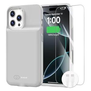 Battery Case for iPhone 16 Pro, Case Charger 15W Fast Charging 8500mAh Ultra-Slim Lightweight Powerful Battery Pack Rechargeable Anti-Fall TPU Juice Box for iPhone 16 Pro Charging Case(6.3") Gray