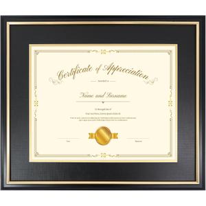 15x18 Diploma Frame for 11x14 Certificate/Document/Picture with Black and Gold Mat, Solid Wood Degree Frame, UV Protection Acrylic Wall Display