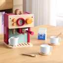 GAGAKU Wooden Coffee Machine Toy for Toddlers, Montessori Learning Toys for 3 4 5 Year Old Girls & Boys, Realistic Pretend Play Kitchen Accessories with Espresso Maker & Latte Art Set