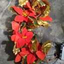 Glintoper Christmas Poinsettia Garland, 9 FT Lighted Artificial Garlands with Red Flowers, Battery Operated with Timer Poinsettia String Lights, Light up for Xmas New Year Holiday Home Decor