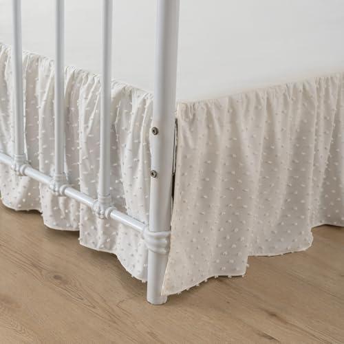 Tufted Dot Bed Skirt Queen Size Ruffled Bed Skirt with Split Corners, 14 Inch Drop Dust Ruffle Bed Skirts with Platform, Ivory