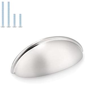 Probrico 10 Pack Brushed Nickel Cabinet Pulls Bin Cup Drawer Handles, Cabinet Cup Handles 3 Inch Holes Drawer Handles and Knobs, Kitchen Cabinet Hardware