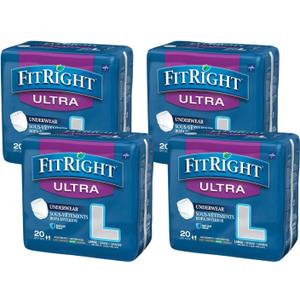 FitRight Ultra Adult Incontinence Underwear, Heavy Absorbency, Large, 40 - 56, 4 Packs of 20 (80 Total)