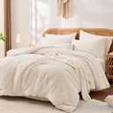 FUANNA Beige Queen Comforter Set 7 Pieces, Luxury Seersucker Bed in a Bag Queen Size for All Seasons, Soft Bedding Set with Comforter, Flat Sheet, Fitted Sheet, Pillowcases & Shams for Room Decor