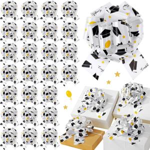 Riceshoot 60 Pcs Graduation Bows Large 6 Inch Black Pull Bows Ribbons Presents Wrapping for Graduation Party, Teacher Gifts, Gift Wrap, Birthday Basket, Holiday Decor