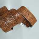 Eohak Western-Belt-for-Women-Cowgirl, PU-Leather-Waist-Belts with Vintage-Carved-Buckle and Tips-Ends for Jeans Pants Dresses (Medium, Shiny - Brown)