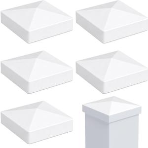 RECTOO 4x4 Vinyl Post Caps White (Actual 4.00" Internal Size - NOT for Wood Posts), Pyramid Top Toppers for Fences, Decks & Mailboxes, Weatherproof PVC Post Protector (6 Pack)