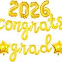 3 x Gold Congrats Grad Balloons 2026-16 Inch Gold 2026 Number Balloons Congrats Balloons for Grad Party Decorations