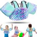 Vvinca Separable Toddler Swim Vest Fit 22-66 Lbs2-6 Years| 3 in 1 Toddler Floaties Pool Float & Arm Bands Boys and Girls, Adjustable Sturdy Safety for 2 3 4 5 6 Year (C-Mermaid Scale)