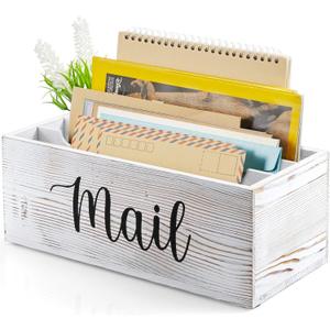 DRASTAR Mail Organizer Countertop, Mail Holder with 3 Slots, Mail Sorter Organizer for Desk, Envelope Holder for Home Office, Retro White