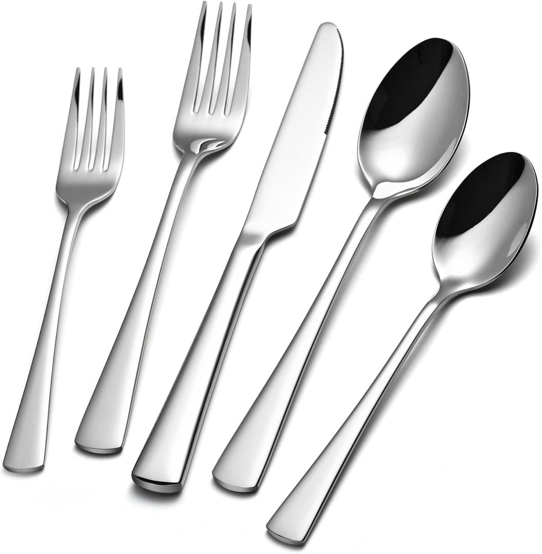KINGSTONE Silverware Set for 8, 40-Piece Forged 18/10 Stainless Steel Flatware Set, Mirror Finish Cutlery Set Dishwasher Safe for Home, Restaurant, Wedding, Party