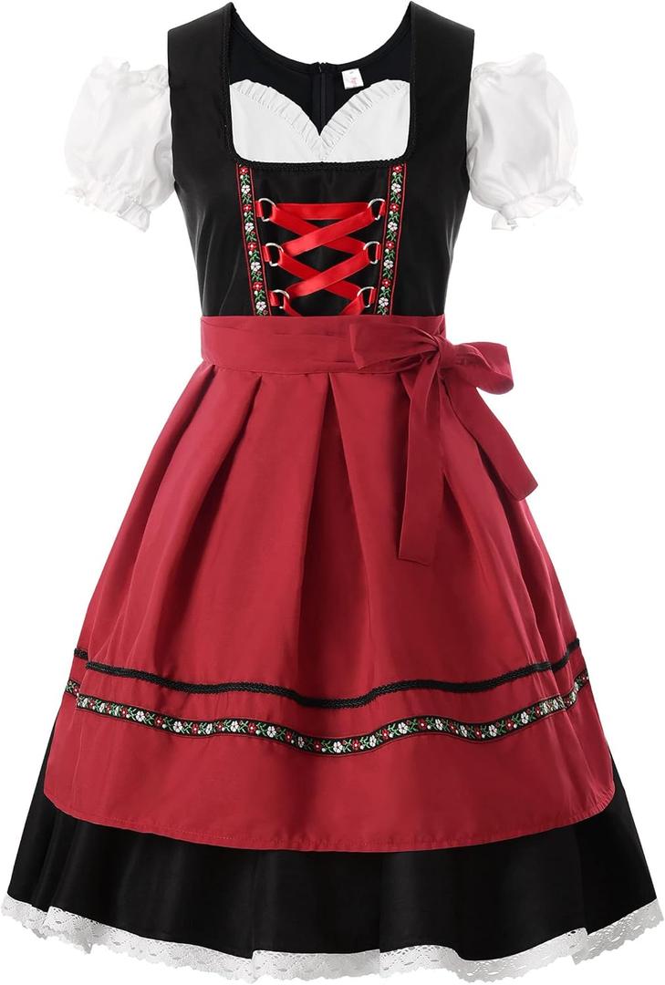 ReliBeauty Dirndl Dresses Women Traditional Oktoberfest Costume 2 Piece Red (XX-Large)