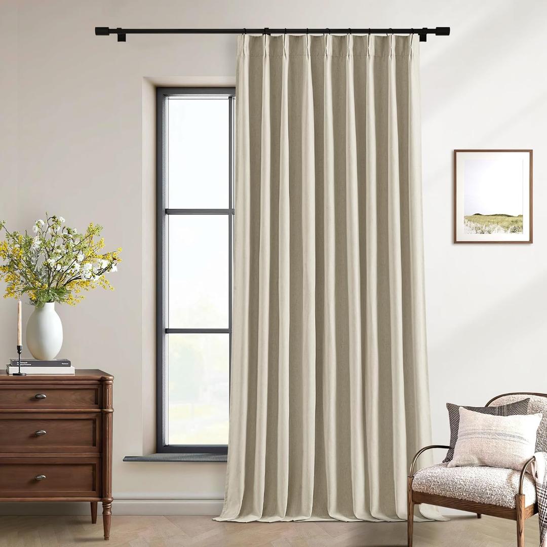 Neutral 102 Inch Linen Pinch Pleated Blackout Curtains Extra Wide 60 Inch Width for Sliding Glass Doors Modern Pleated Linen Blend Large Window Drapes 2 Layer Bedroom Living Room Taupe 60x102 1 Panel (Burlywood Birch)